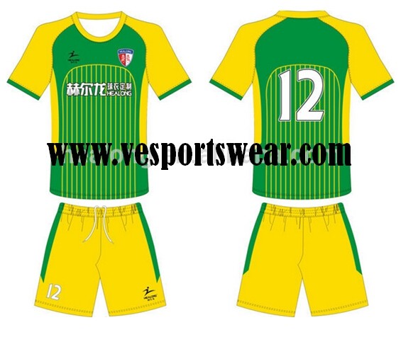 new design yellow and green mens soccer kit